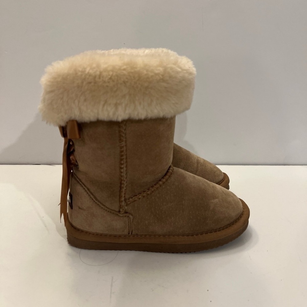 LAM Elise Girls Youth Sz 12 Fur Lined Brown Suede Boots W/ Bows Winter